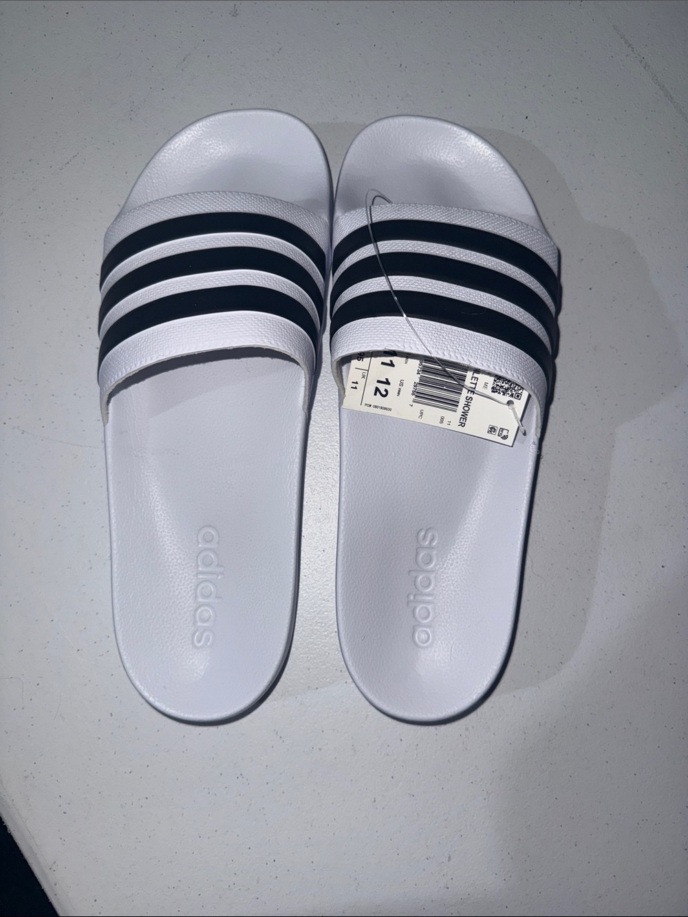 adidas Men’s White Slide Sandals with Black Stripes